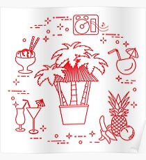 Bar on the beach, cocktails, ice cream, fruit. Poster