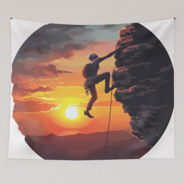 Item preview, Climber ascending rocky cliff vibrant sunset Active Outdoors Inspired Art designed and sold by CDC40.