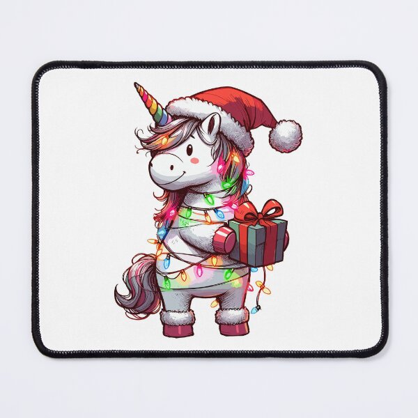 Artikelvorschau, Einhorn mit Weihnachtsmütze und einer Geschenkbox zum Thema Weihnachten entworfen und verkauft von Artistoos.