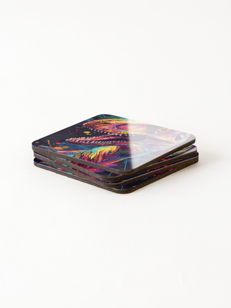 Thumbnail 4 of 5, Coasters (Set of 4), Fierce Raptor Portrait designed and sold by AI-Only.
