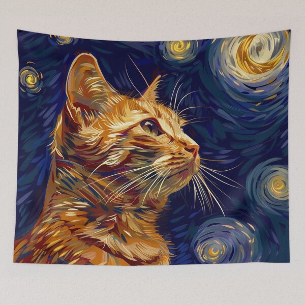 Item preview,  Red cat illustration drawn in the style of Van Gogh. designed and sold by Svetlanhcik.
