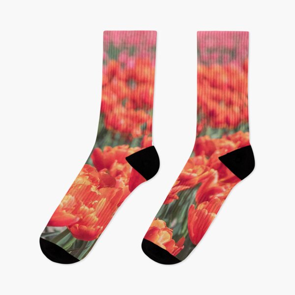 Item preview, Floral dutch orange tulips in a field - bold color play nature and travel photography designed and sold by Christa Stroo Photography.