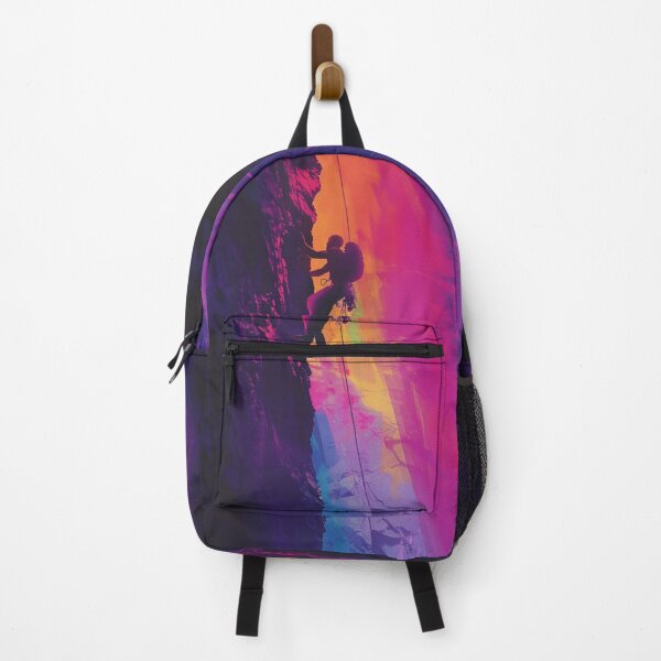 Item preview, Climber scaling ascending rocky cliff neon colour palette Active Outdoors Inspired Art designed and sold by CDC40.