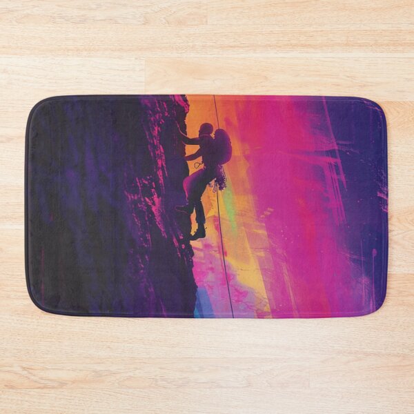 Item preview, Climber scaling ascending rocky cliff neon colour palette Active Outdoors Inspired Art designed and sold by CDC40.