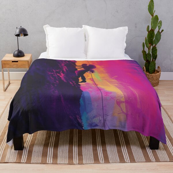 Item preview, Climber scaling ascending rocky cliff neon colour palette Active Outdoors Inspired Art designed and sold by CDC40.