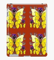 RUSTY COLOR PURPLE PANSY FLOWERS & YELLOW BUTTERFLIES iPad Case/Skin