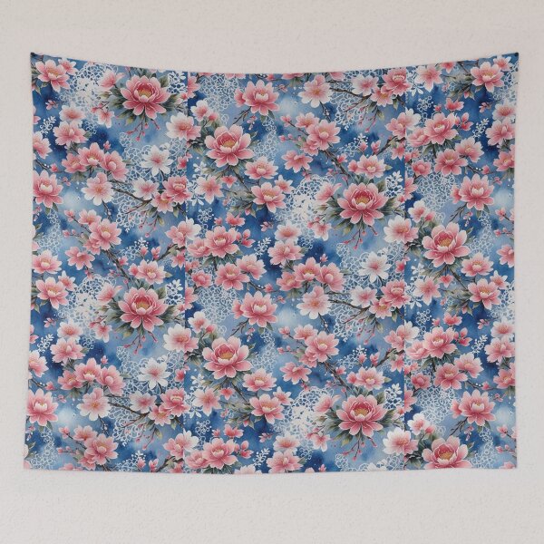 Item preview, Pink field flower flowers tapestry Blue wildflowers  designed and sold by Coolparrotgirl.
