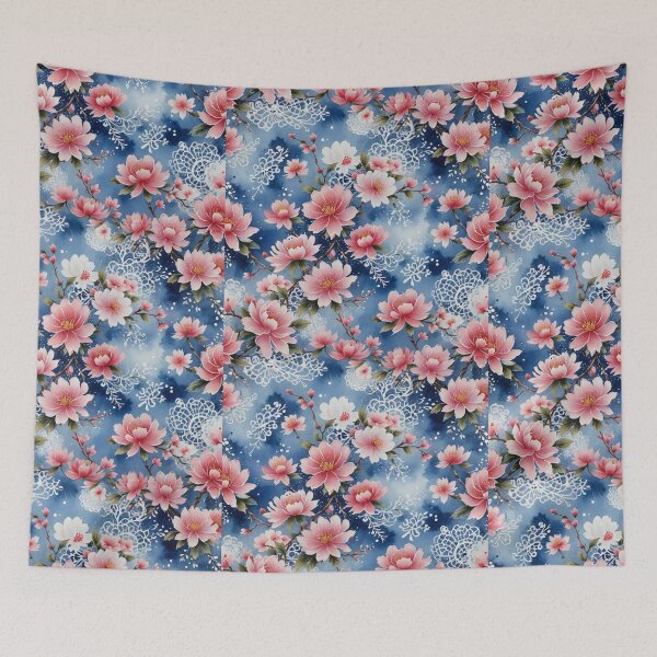 Item preview,  Pink field flower flowers tapestry Blue wildflowers  designed and sold by Coolparrotgirl.