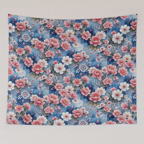 Item preview, Pink field flower flowers tapestry Blue wildflowers  designed and sold by Coolparrotgirl.