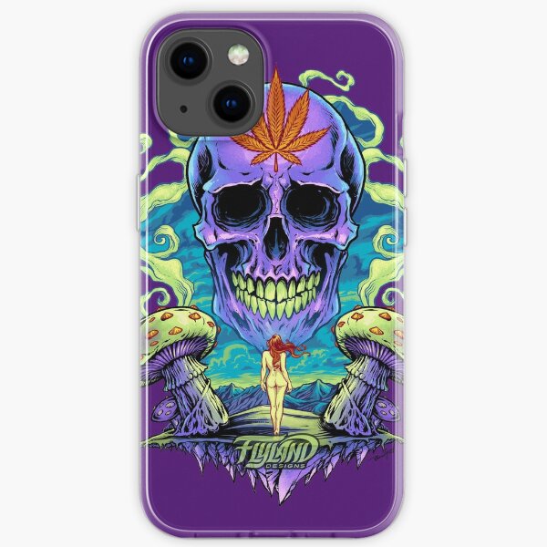 Purple Cannabis Skull with Mushrooms iPhone Soft Case