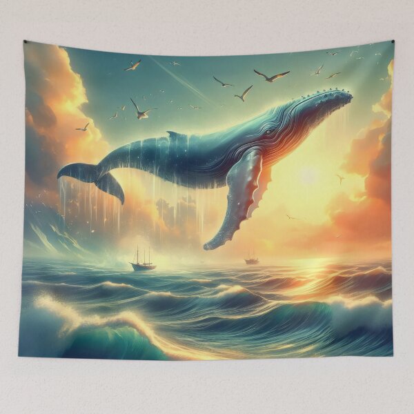 Item preview, Whale dancing above the clouds. designed and sold by MyHappyArtShop.