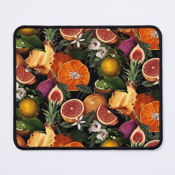 Item preview, Trendy blooming citrus pineapples fruits pattern, orange botanical illustration, black orange floral illustration    designed and sold by ZeinabTaha.
