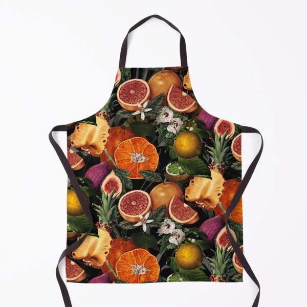 Item preview, Trendy blooming citrus pineapples fruits pattern, orange botanical illustration, black orange floral illustration designed and sold by ZeinabTaha.