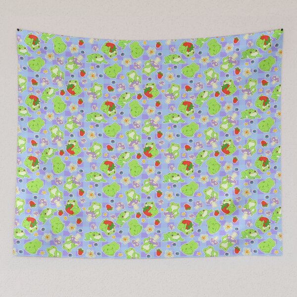 Item preview, Kawaii Froggy Mushroom Picnic on Perwinkle designed and sold by Cass Noel Studio.