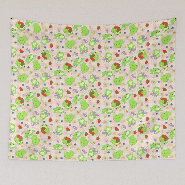 Item preview, Kawaii Froggy Mushroom Picnic on Blush Pink designed and sold by Cass Noel Studio.