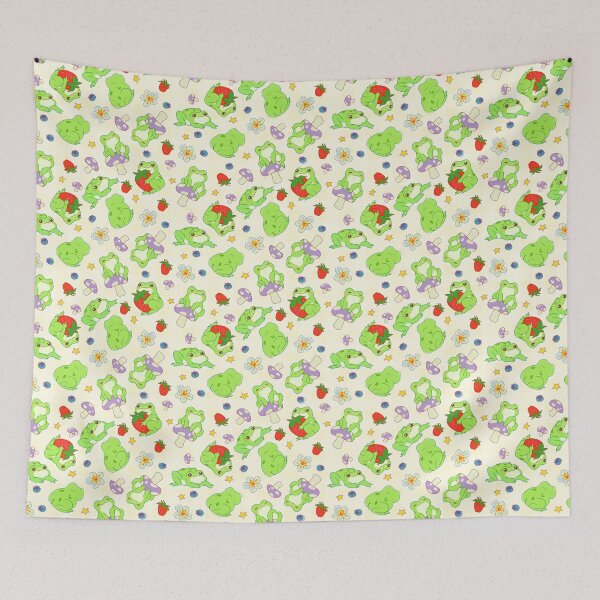 Item preview, Kawaii Froggy Mushroom Picnic on Cream designed and sold by Cass Noel Studio.