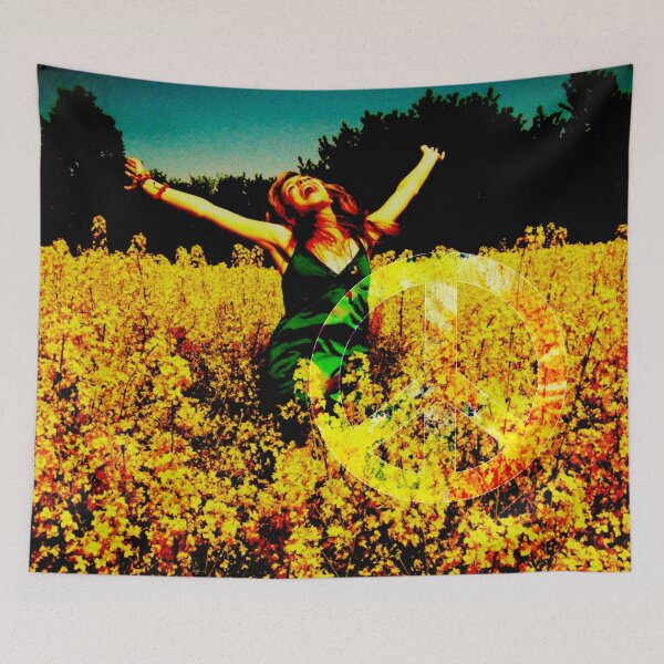 Item preview, a hippie woman jumping in the field designed and sold by bernhagen.