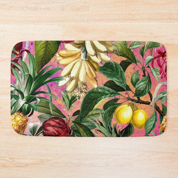 Item preview, Trendy banana floral leaves and fruits tropical pattern, botanical illustration, plants pattern, pink orange floral illustration  designed and sold by ZeinabTaha.