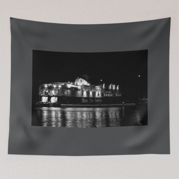 Item preview, Ferry at night, Kos Town, monochrome designed and sold by paulboizot.