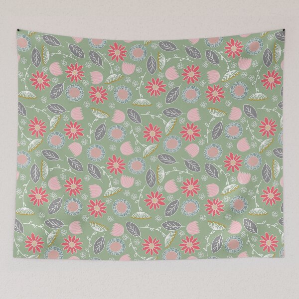 Item preview, Abstract floral pattern on sage green designed and sold by Ninaeva.