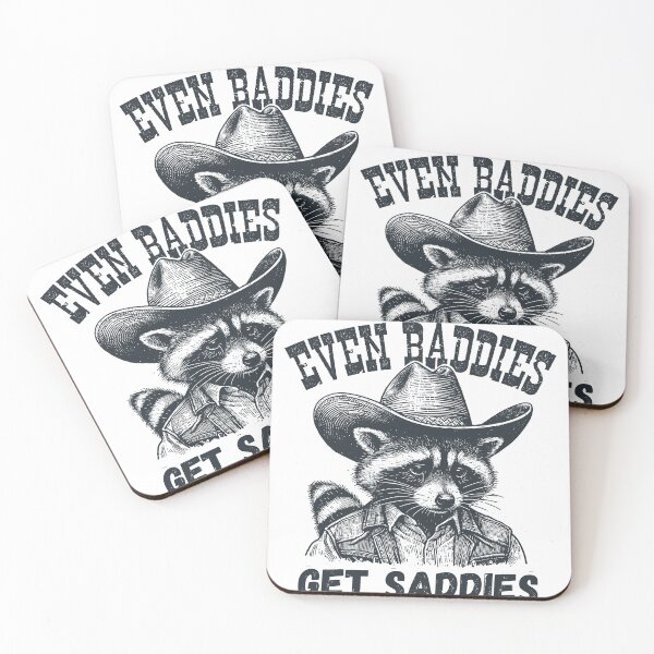 Item preview, Even Baddies Get Saddies funny Cowboy  western raccoon jokes designed and sold by Micro-dose.