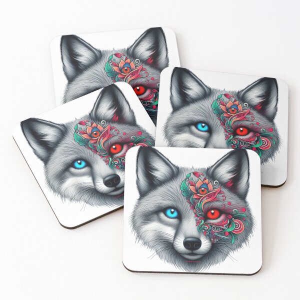 Item preview, Headshot of Cute Tatted Grey Wolf with Heterochromia designed and sold by TattedWolf.