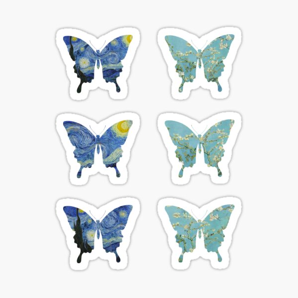 Vista previa del artículo con la obra «Pegatinas Vincent Van Gogh Noche Estrellada Mariposa», diseñado y vendido por ik-artshop.