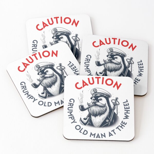 Item preview, Caution, Grumpy Old man at the wheel, cartoon captain penguin with pipe designed and sold by coloursforkids.