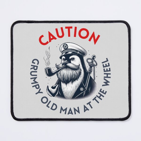 Item preview, Caution, Grumpy Old man at the wheel, cartoon captain penguin with pipe designed and sold by coloursforkids.