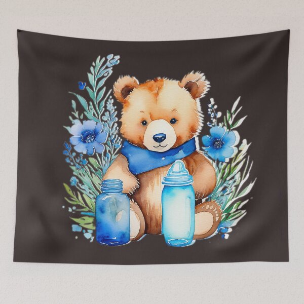 Item preview, Title: Teddy Bear with Blue Bottles designed and sold by MYTHIC PEEL STICKERS.