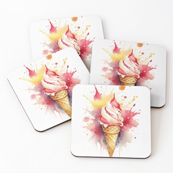 Item preview, Vibrant illustration of an ice cream cone with colorful splashes and red syrup drizzle designed and sold by homydesign.