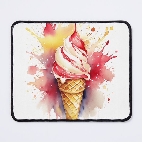 Item preview, Vibrant illustration of an ice cream cone with colorful splashes and red syrup drizzle designed and sold by homydesign.