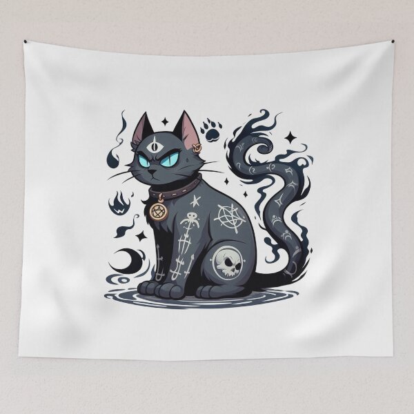 Aperçu de l'œuvre cool Cursed Cat Alastor with blue eyes and tattoos créée et vendue par bouslama_shop ⭐️⭐️⭐️⭐️⭐️.