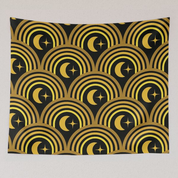 Item preview, Art Deco Abstract Crescent Moon Pattern on Black  designed and sold by Yasminepatterns .
