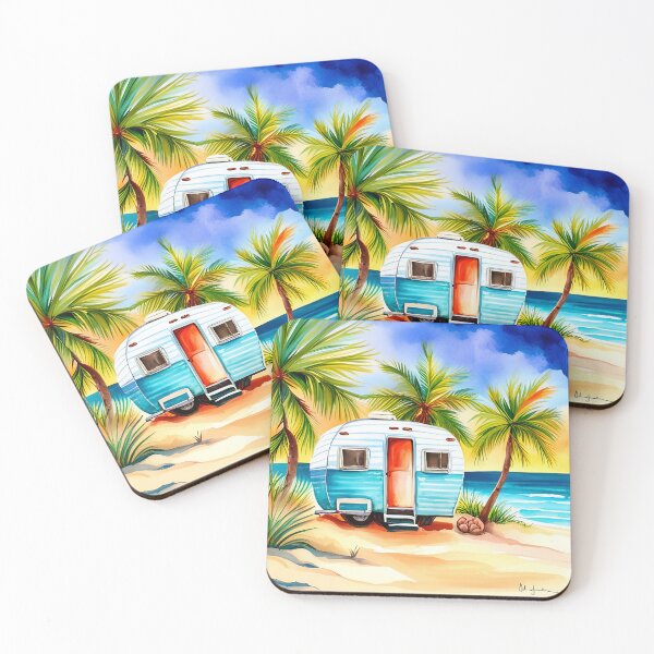 Item preview, Vintage Style Travel Trailer on Beach (1109) designed and sold by FeatureGifts.