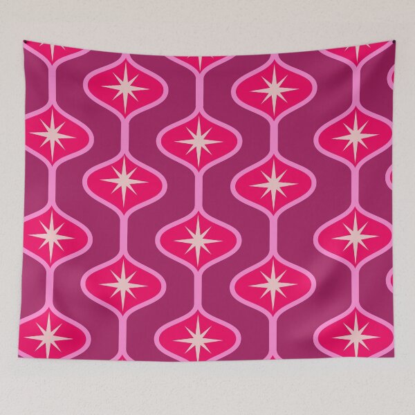 Item preview, Mid Century Retro Starbursts on Red Ogee Pattern  designed and sold by Yasminepatterns .