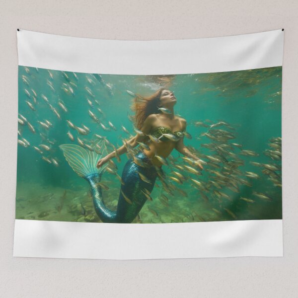 Item preview, Mermaid Swimming with Sardines designed and sold by piscesmermaid.