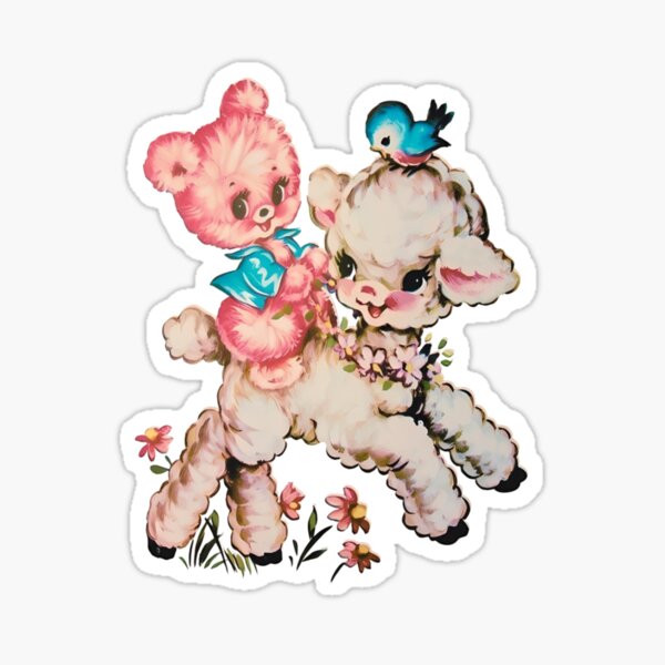 Item preview, Vintage Kawaii Kitsch Bear Lamb Rushton Meyercord Decal designed and sold by knickeryknackry.