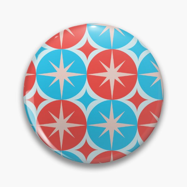 Item preview,  Mid Century White Atomic Starbursts On Red  and Blue  Circles designed and sold by Yasminepatterns .