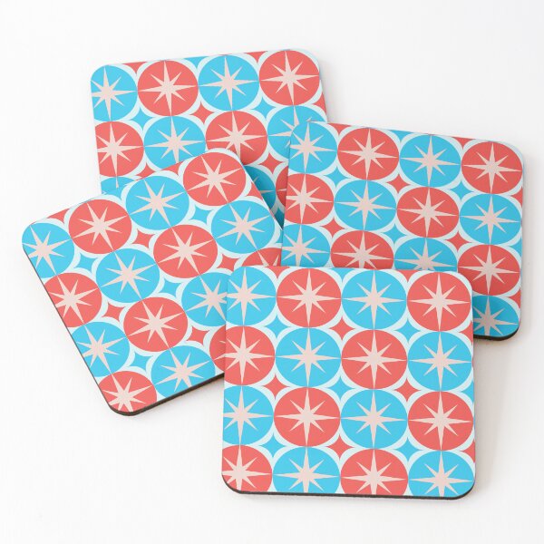 Item preview,  Mid Century White Atomic Starbursts On Red  and Blue  Circles designed and sold by Yasminepatterns .