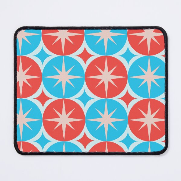 Item preview,  Mid Century White Atomic Starbursts On Red  and Blue  Circles designed and sold by Yasminepatterns .
