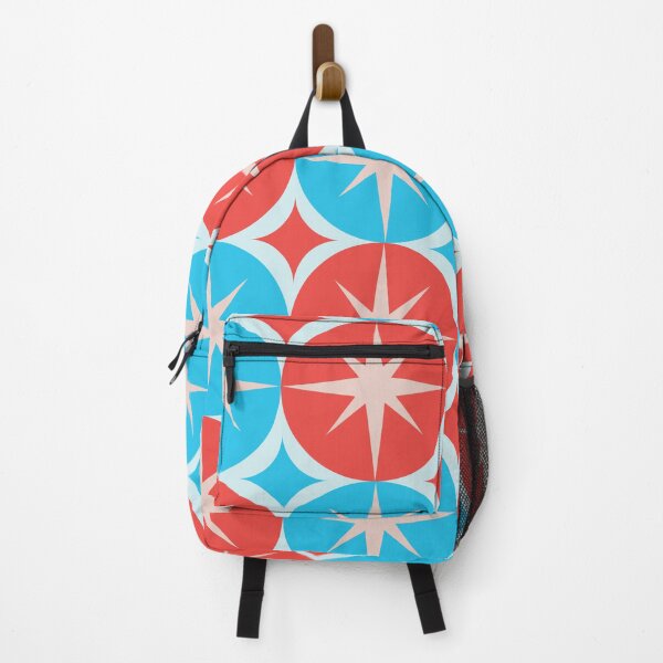 Item preview, Mid Century White Atomic Starbursts On Red and Blue Circles designed and sold by Yasminepatterns .