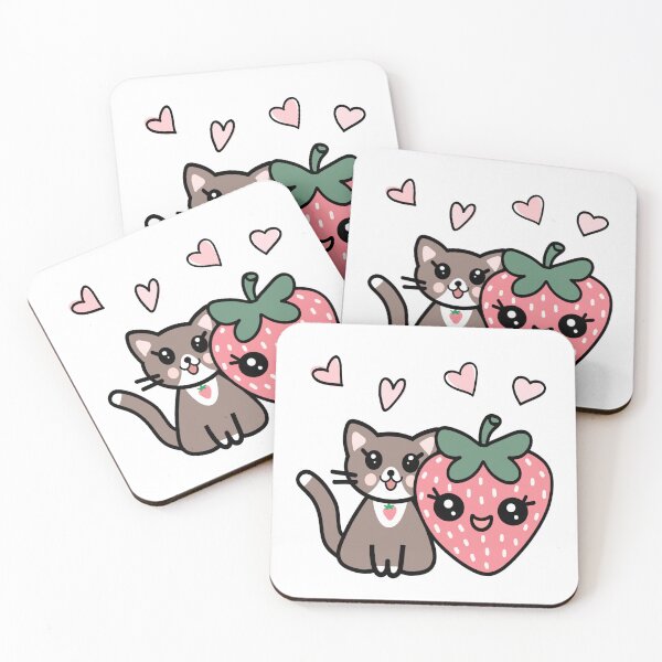 Item preview, Smiling Friends: Cute Kawaii Cat and Kawaii Pink Strawberry  designed and sold by ashnicoledraws.