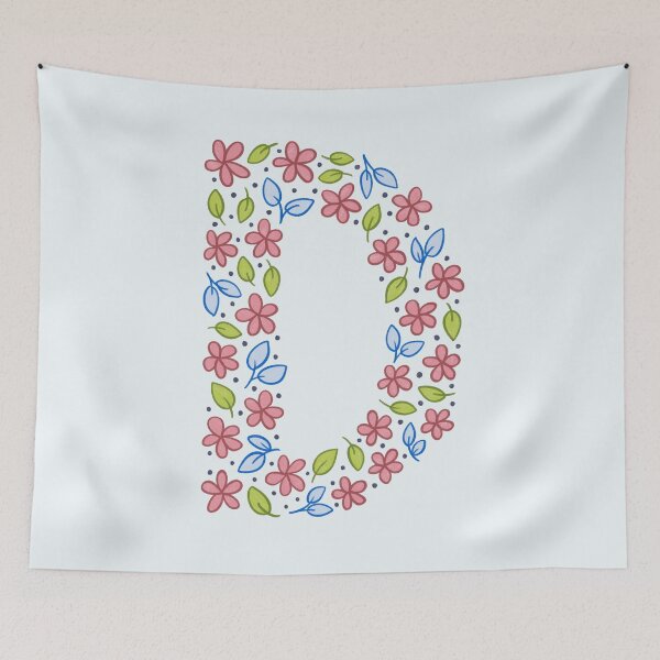 Aperçu de l'œuvre Lettre monogramme floral D - rose et bleu créée et vendue par srsig designs.