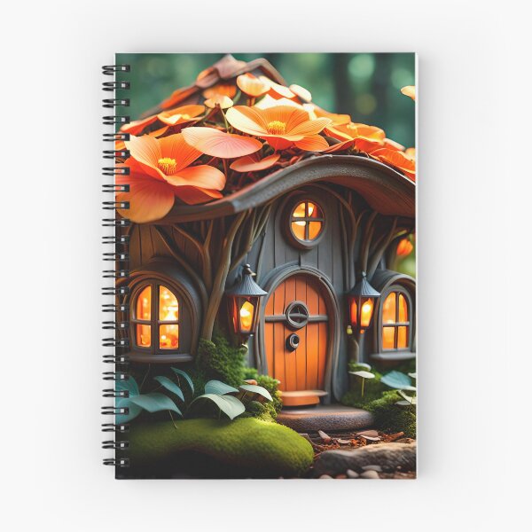 Item preview, Orange flower fairy house in the forest designed and sold by DreamlifeBackgrounds.