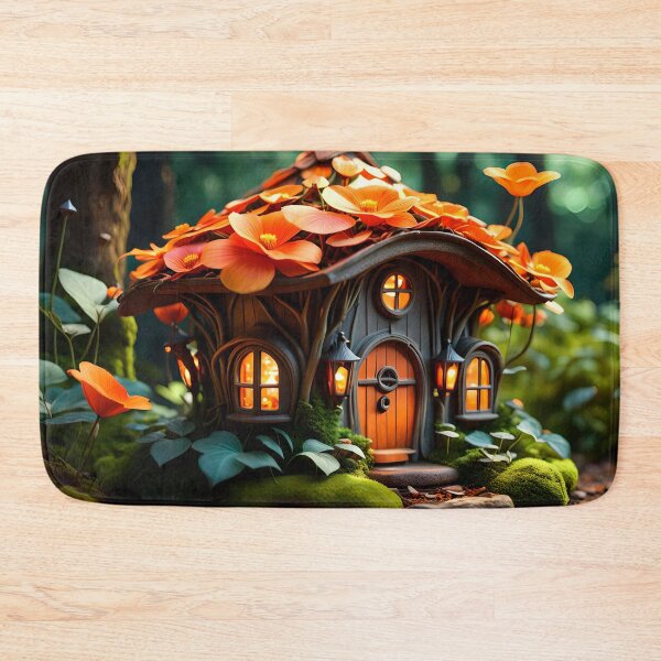 Item preview, Orange flower fairy house in the forest designed and sold by DreamlifeBackgrounds.