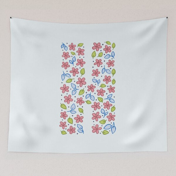 Aperçu de l'œuvre Lettre monogramme floral H - rose et bleu créée et vendue par srsig designs.