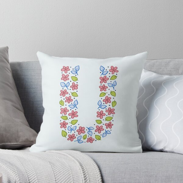 Aperçu de l'œuvre Lettre monogramme floral U - rose et bleu créée et vendue par srsig designs.