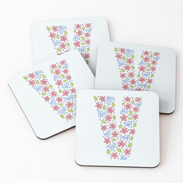 Aperçu de l'œuvre Lettre monogramme floral V - rose et bleu créée et vendue par srsig designs.