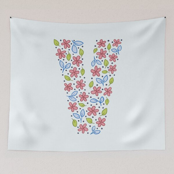 Aperçu de l'œuvre Lettre monogramme floral V - rose et bleu créée et vendue par srsig designs.